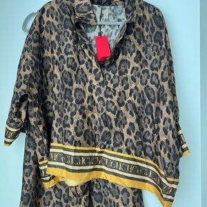 Carolina Herrera Leopard Print Poncho with Red Tag
